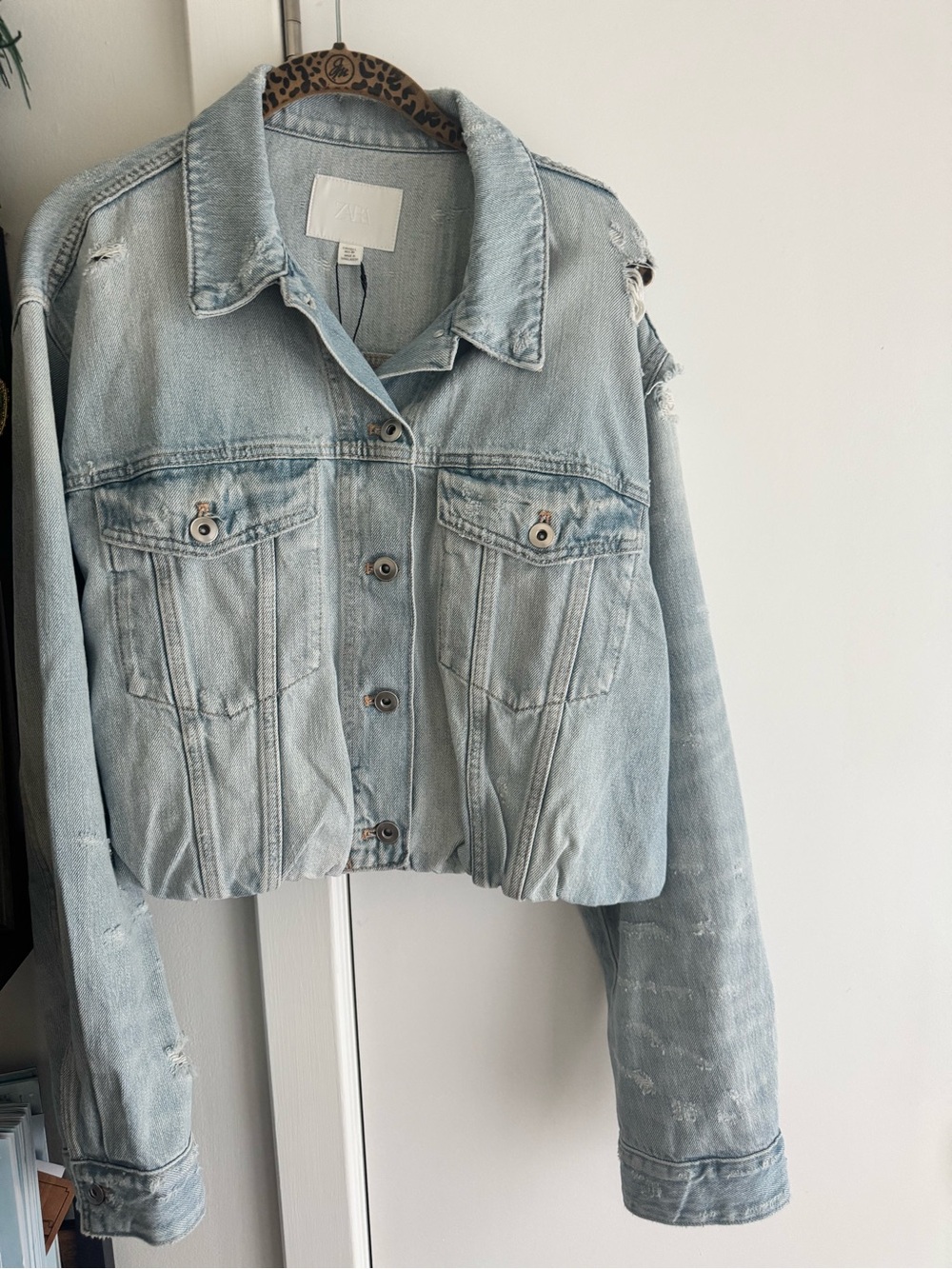 Zara Distressed Cropped Denim Jacket
